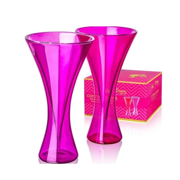 NIP Barbie x Dragon Glass pink 8 oz cocktail glasses new in box never used GIFT! - Picture 2 of 7